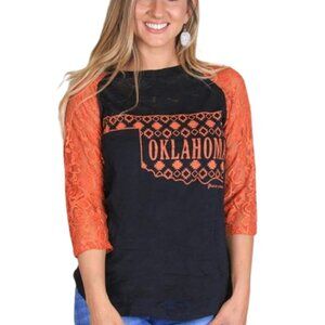 Oklahoma Cowboys Orange and Black Lace Sleeve Raglan
